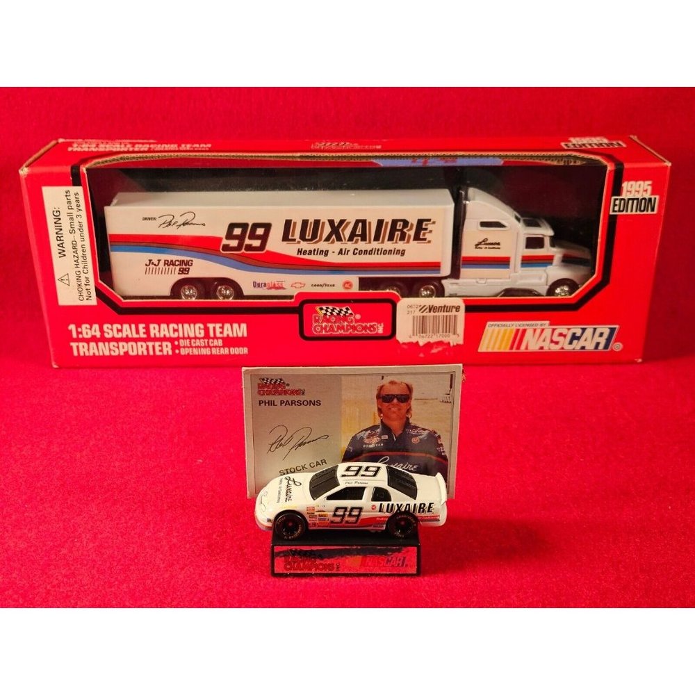 PHIL PARSONS‎ NASCAR TRANSPORTER BUNDLE w/MATCHING STOCKCAR & PLAYER CARD - NIB